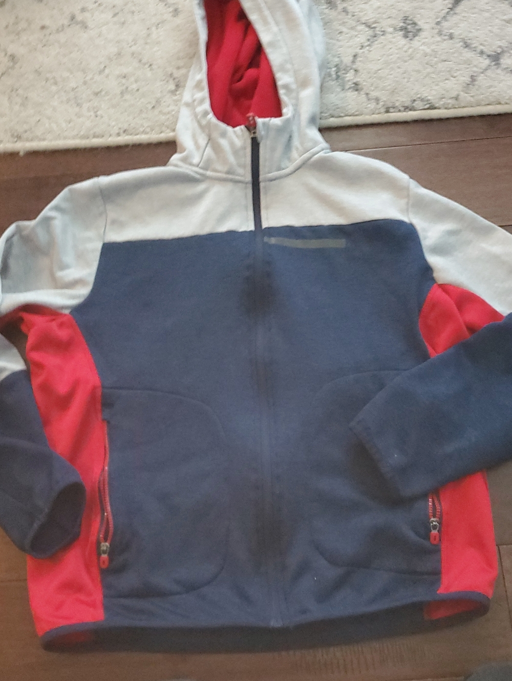 Russell Athletic Navy, Gray & Red Colorblock Hooded Puffer Jacket Size 14-16 Kid